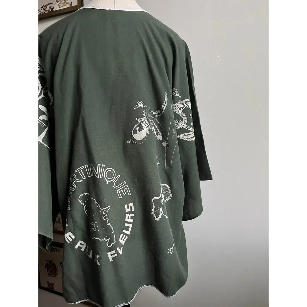 Vintage 90s Bell Sleeve Tunic | Ile Aux Fleurs Map Print | Flared Sleeves | M–XL - Picture 9 of 9